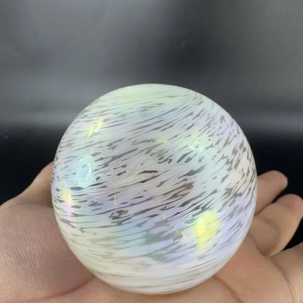 Vintage‎ Venetian Glass Paperweight Figure Italian Glass Iridescent White Swirl